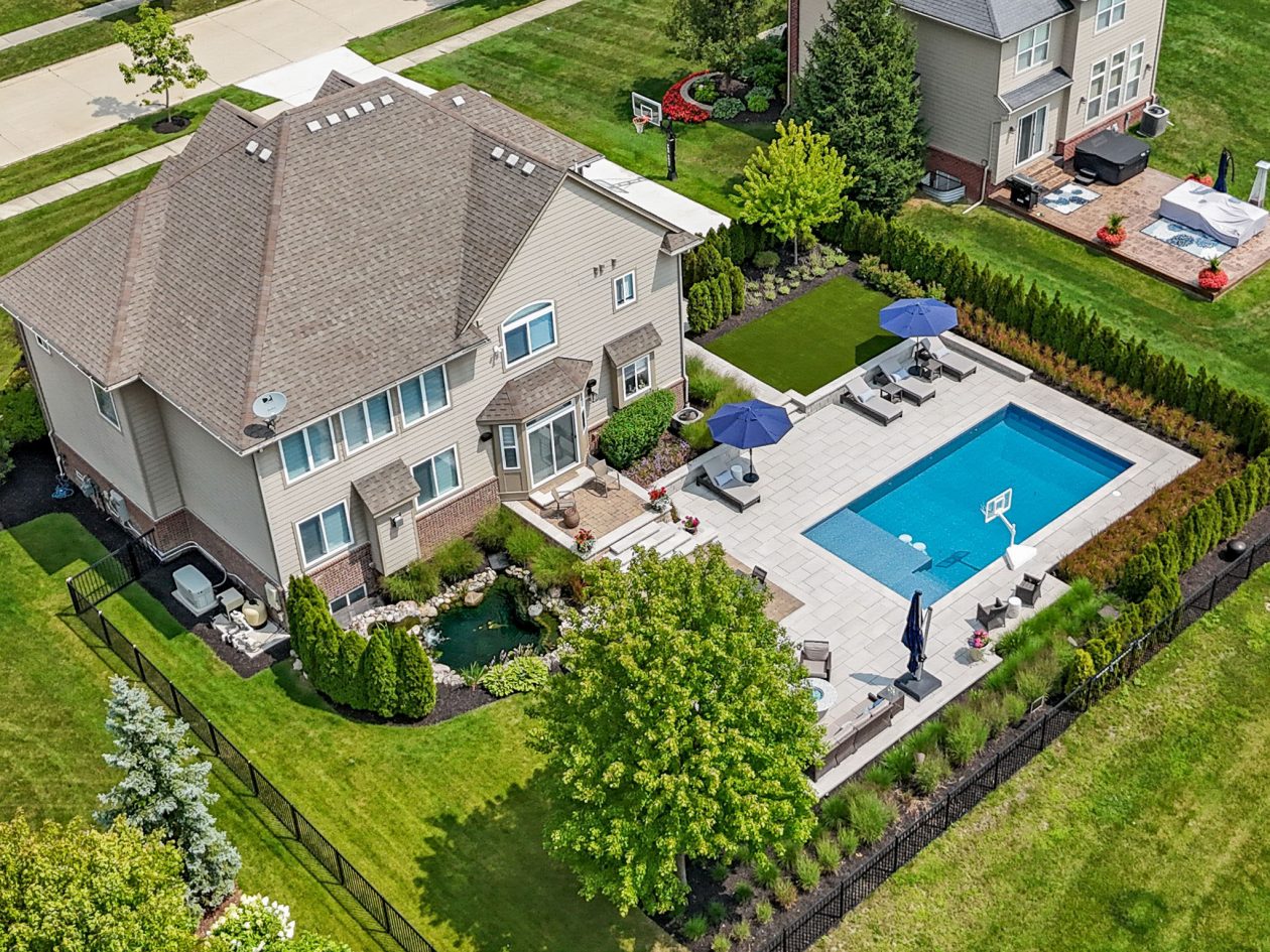 South Lyon Back Yard Pool & Patio | Great Oaks Landscape