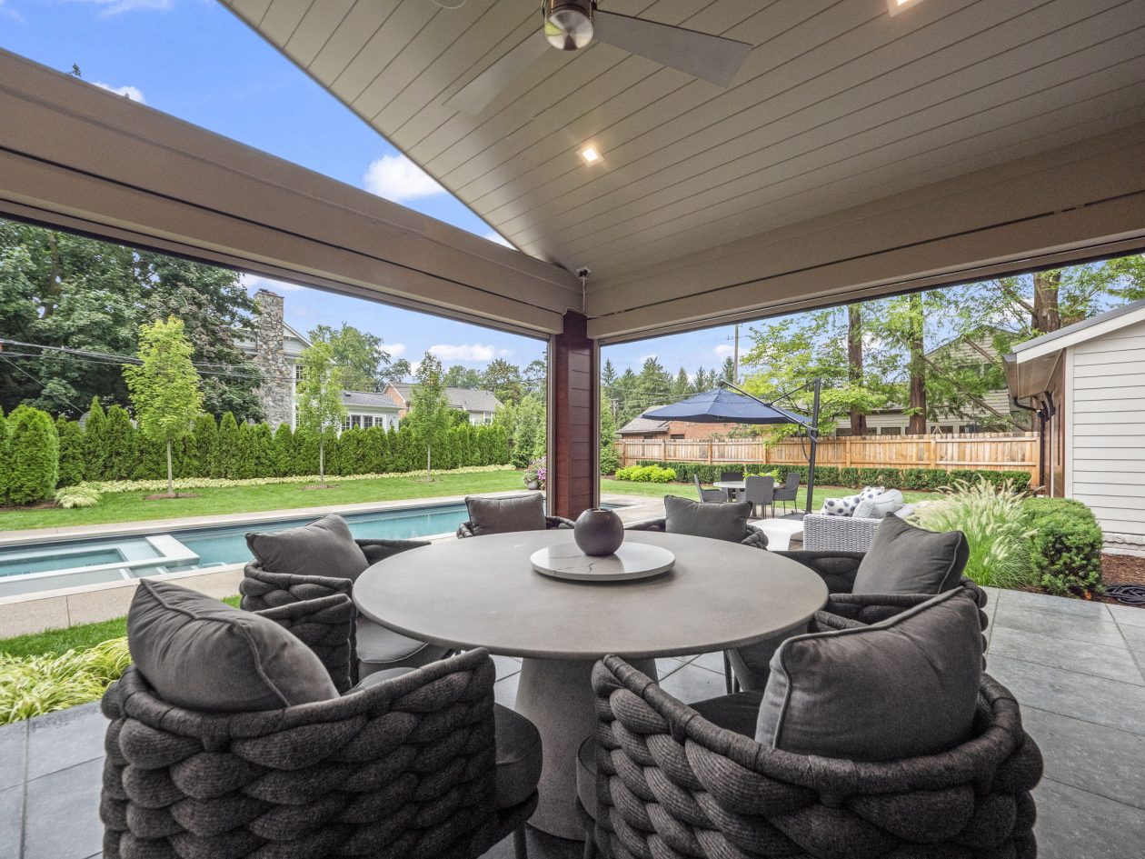 Cozy Patio with Fireplace and Pool | Great Oaks Landscape