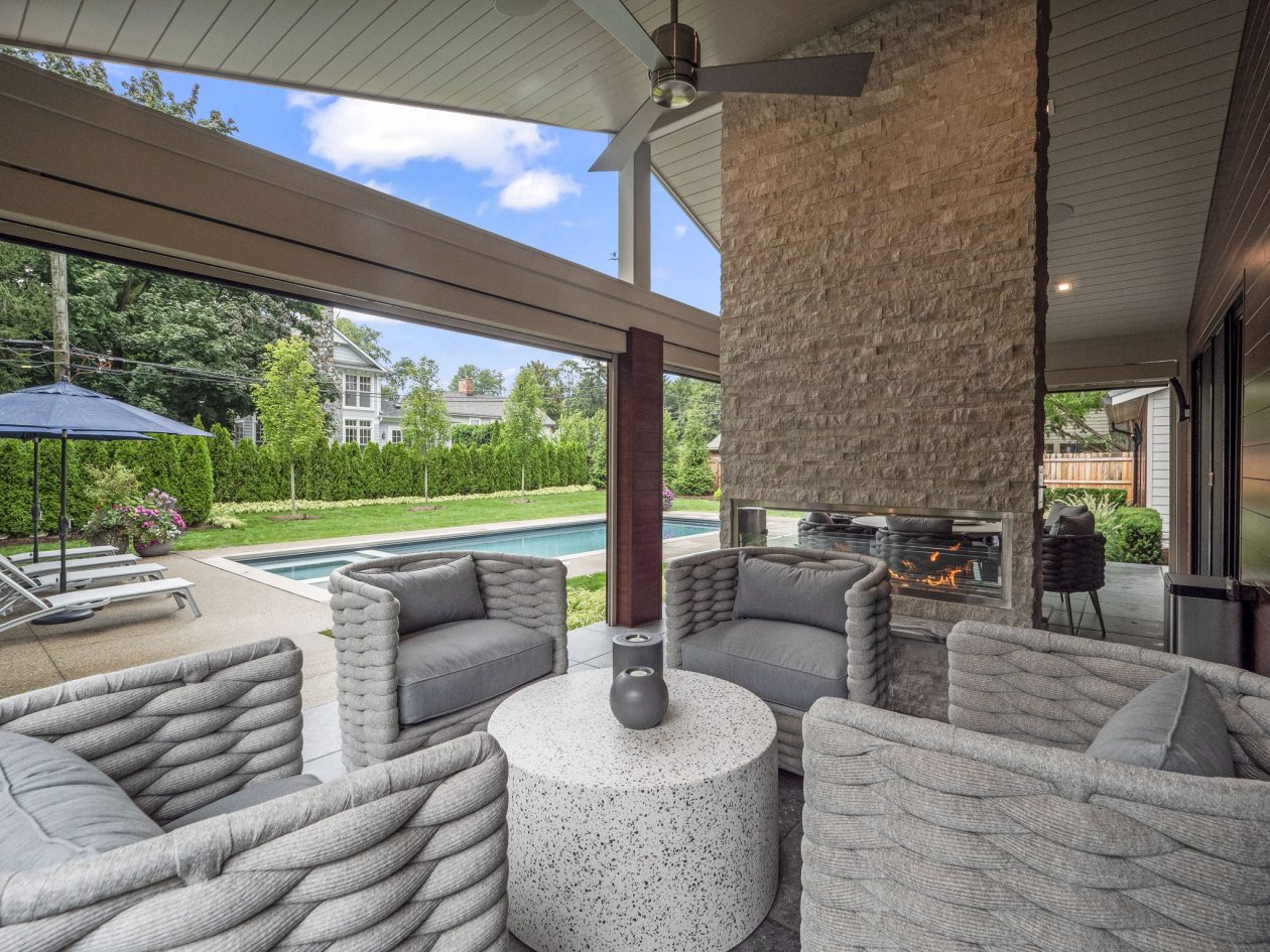 Cozy Patio with Fireplace and Pool | Great Oaks Landscape