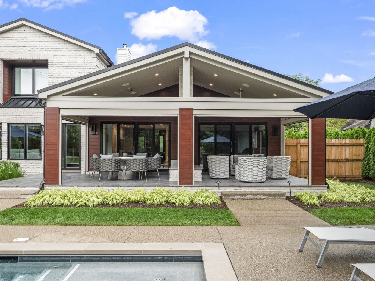 Cozy Patio with Fireplace and Pool | Great Oaks Landscape