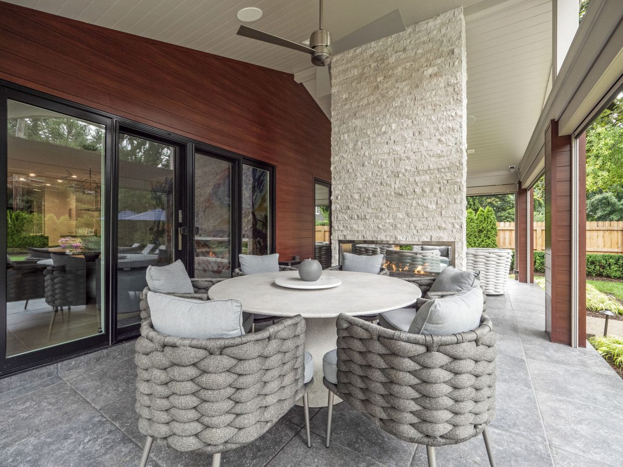 Cozy Patio with Fireplace and Pool | Great Oaks Landscape